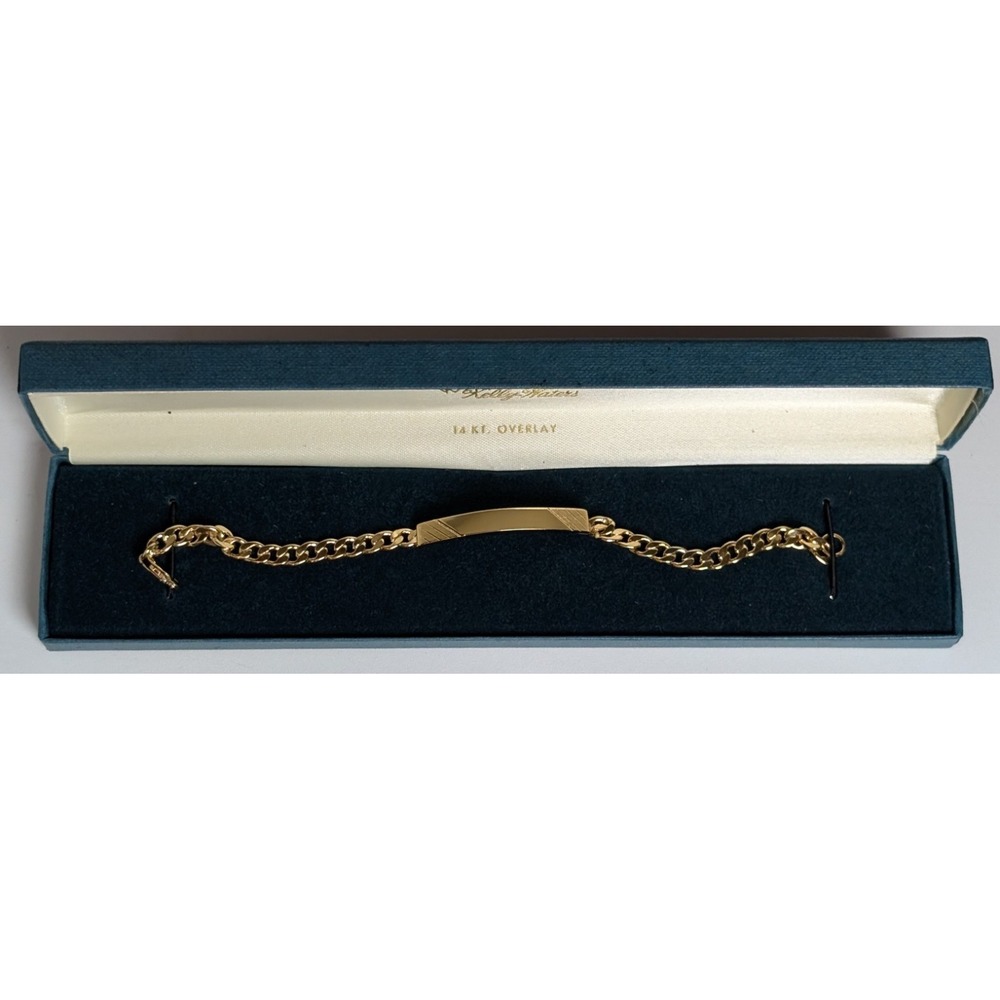 Kelly Waters 14Kt Gold Overlay Engravable ID Curb Link Bracelet Boxed 7"